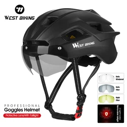 WEST BIKING Cycling Helmet With Taillight Goggles Sun Visor Lens Safety Helmet MTB Road Bike Adjustable Men Women Bicycle Helmet