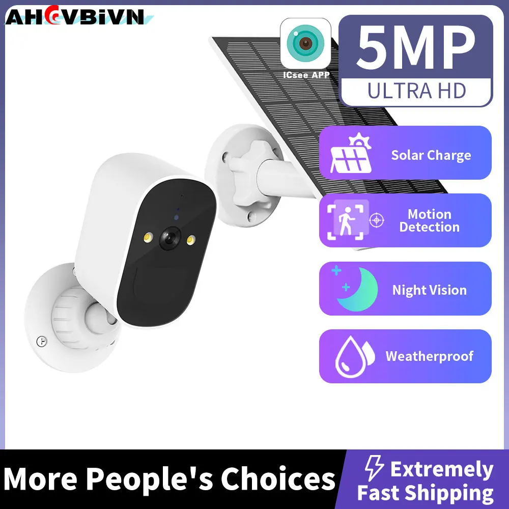 5MP HD Surveillance Solar Camera Wireless WiFi Security Battery Powered IP Camera Home Survalance Protection Rechargeable ICsee