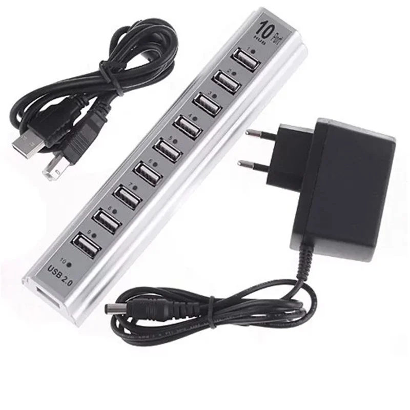 10 Port HUB Splitter Keyboard U-disk Mouse USB 2.0 Plastic Splitter Hub Cellphone Charging Cable Adaptor Charger