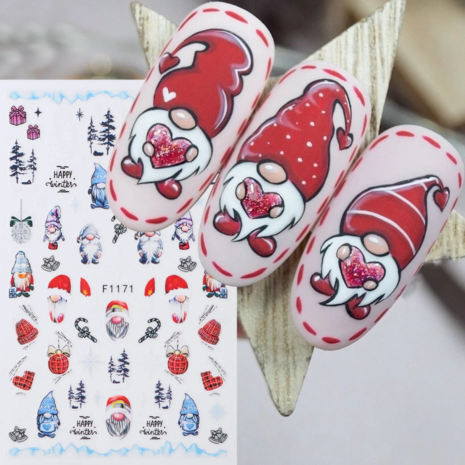5 Stück 3D-Cartoon-Weihnachtsmann-Hirsch-Nagelaufkleber, Weihnachtsbäume, Glocken, selbstklebende Schieber für Nägel, Kawaii, Winter, Maniküre, Nageldeko