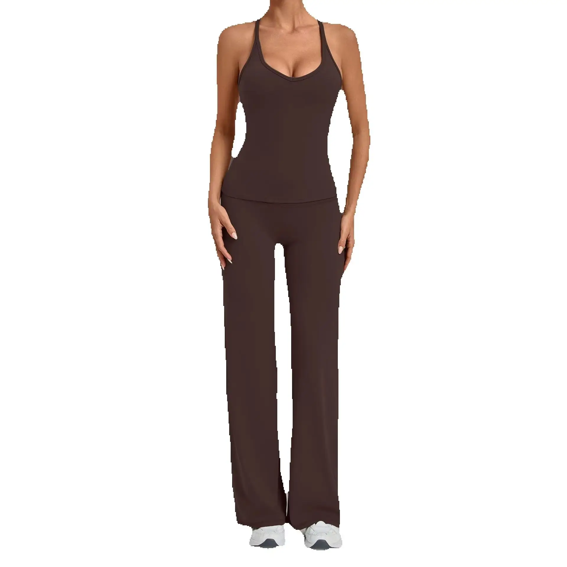 women-yoga-set-2pcs-v-neck-racerback-tank-removable-bra-pads-high-waist-flare-legging-naked-feel-quick-dry-gym-running-tracksuit