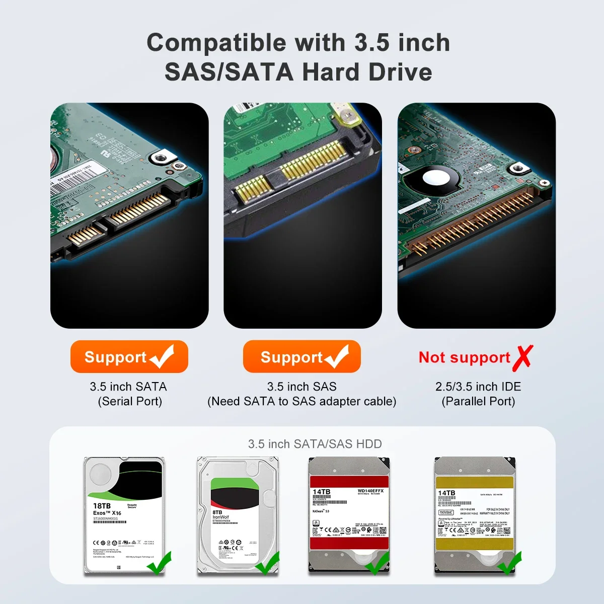 MAIWO 3/5 Bay 3,5 inch SAS/SATA HDD-behuizing Optische schijf Harde schijfbehuizing 5,25 tot 3,5 inch extractiebak Desktopcomputerbox