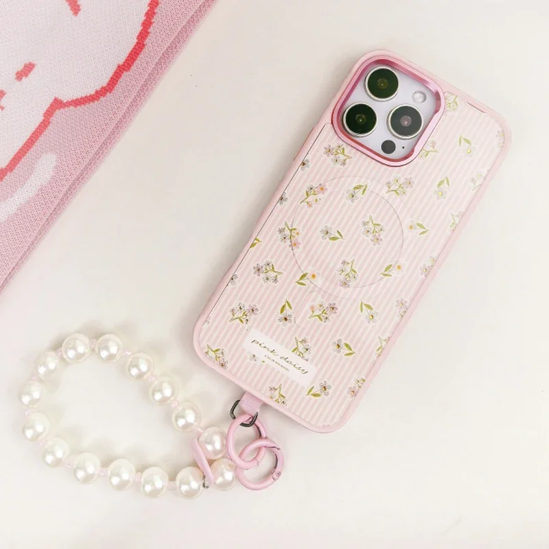 

Чехол из 1 шт. + 1 шт. задняя панель + 1 шт. браслет для iPhone 16 Pro 15 Pro Max, женский розовый съемный магнитный чехол Magsafe ​ Женский чехол