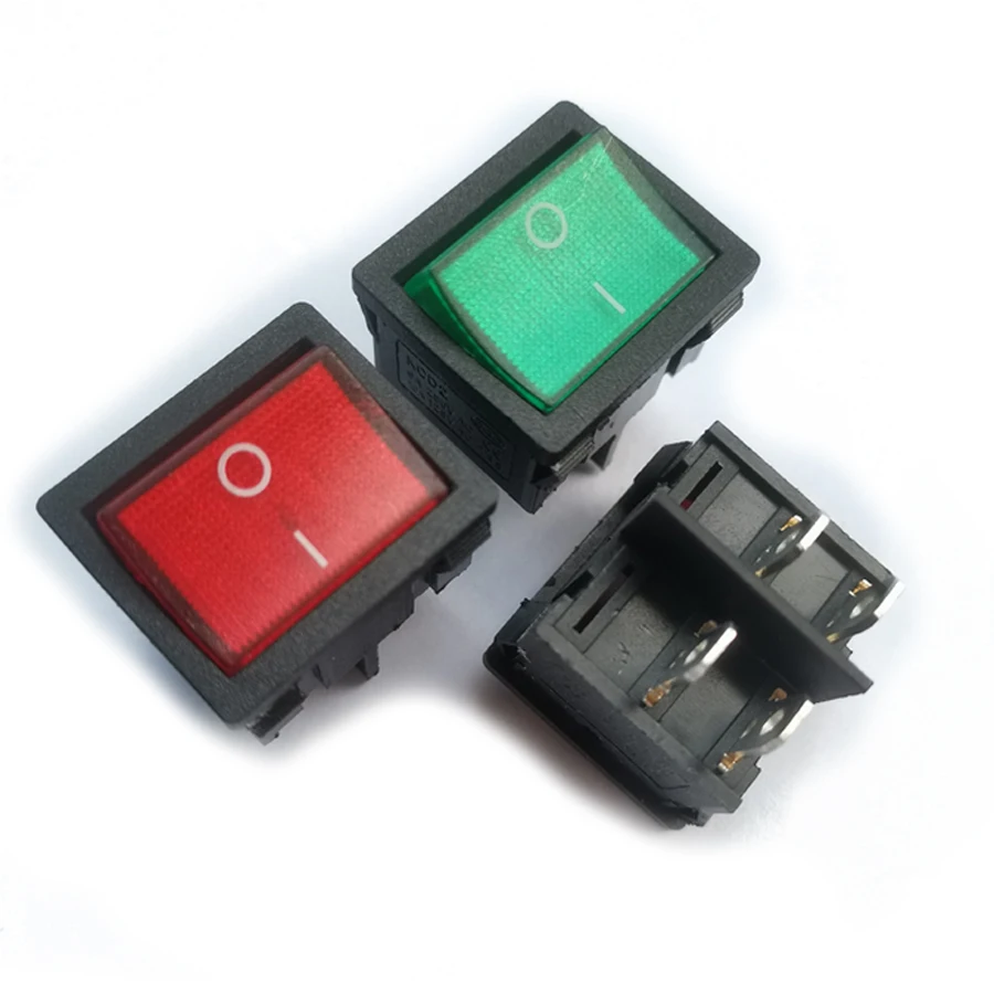 

10PCS/Lot KCD2 Double Rocker Switch 4P 4Pin 2-Position Double-Latching 6A/250V Red/Green