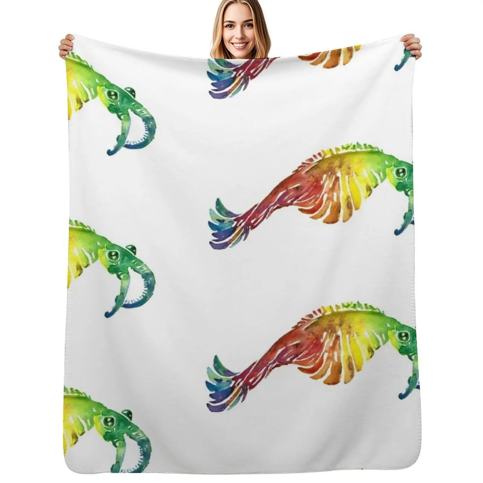 Watercolor Fossil Anomalocaris in Rainbow Throw Blanket Portable Lightweight Blanket for Travel Camping