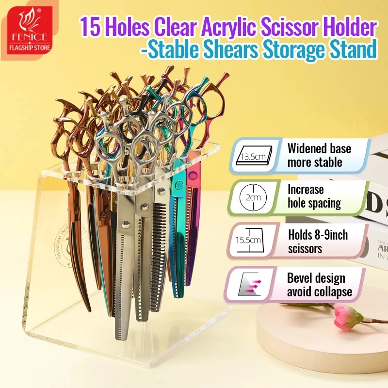 

Fenice 15 Holes Scissors Holder Clear Acrylic Bevel Rack Barber Display Stable Storage Stand Beautician Hairdressing Accessories