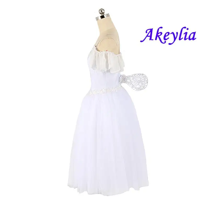 

White La Sylphide Romantic Ballet skirt Dress With Wings giselle Women Fairy Professional Ballet Long Tutu competition JNBL221