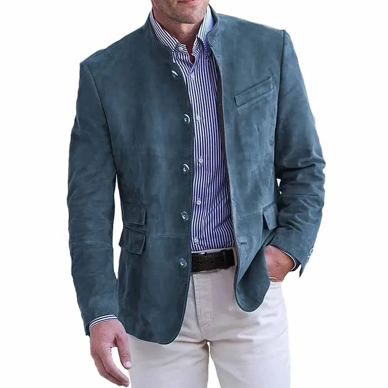 Btsukimi Neue Men's Business Casual Blazer Solid Stand Collar 5