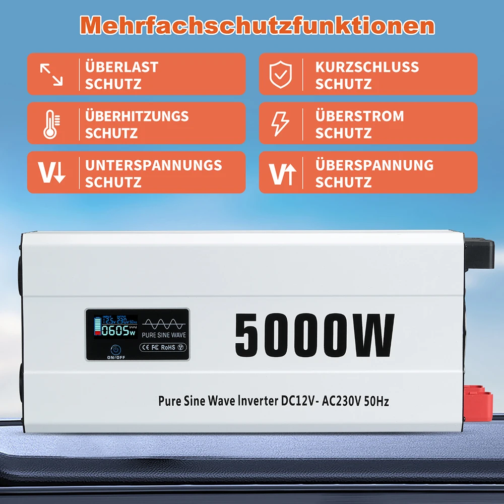 

Wireless Remote Controller 5000W Pure Sine Wave Inverter 12V DC to AC 110V 220V Car Inverter for RV Truck Caravan Boat Camping