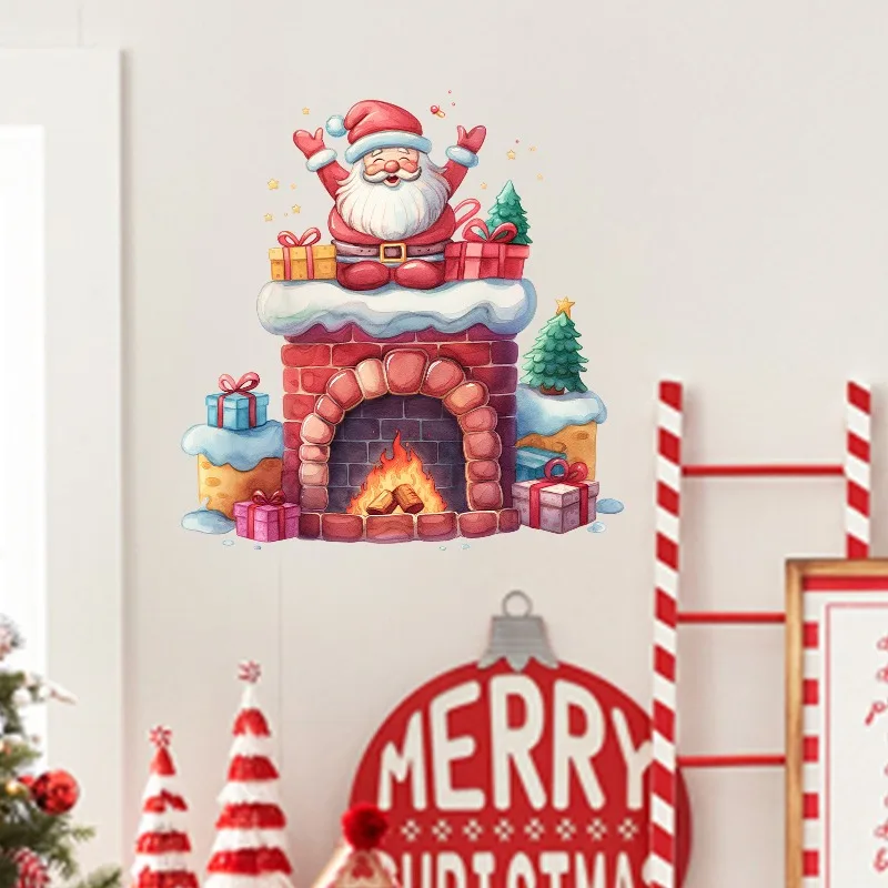 Christmas Cartoon Santa Claus Bedroom Living Room Doors and Windows Festive Atmosphere Decorative Wall Sticker