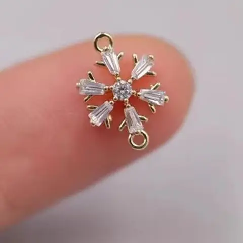 

2PCS Gold-plated Snowflake Zircon Micro-inlaid Double-ring Pendant, Copper Plated with 14k Real Gold, DIY Handcrafted Accessory