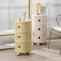 Round Mobile Nightstand Small Storage Cabinet Modern Minimalist Bedside Table With Wheels Rolling Shelf Organizer For Bedroom