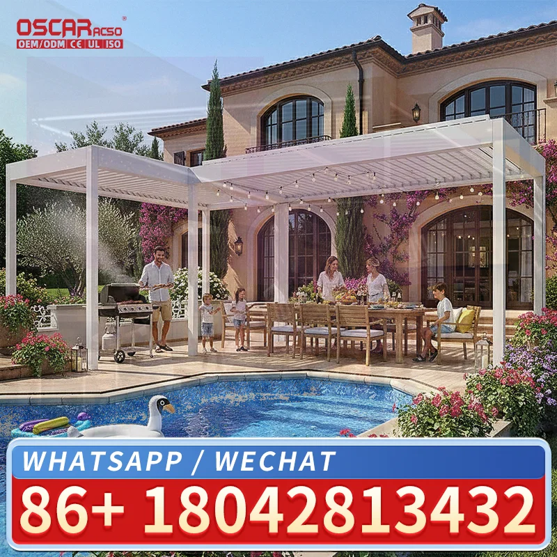 Motorized Aluminum Pergola Luxury Louvred Roof Bioclimatic Outdoor Garden Gazebo for US Backyard Patio Balcony pergola