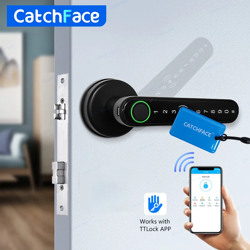 Bluetooth Biometric Fingerprint Card Code lock with Keys  TTlock APP Digital Smart door lock Electronic Handle Lock