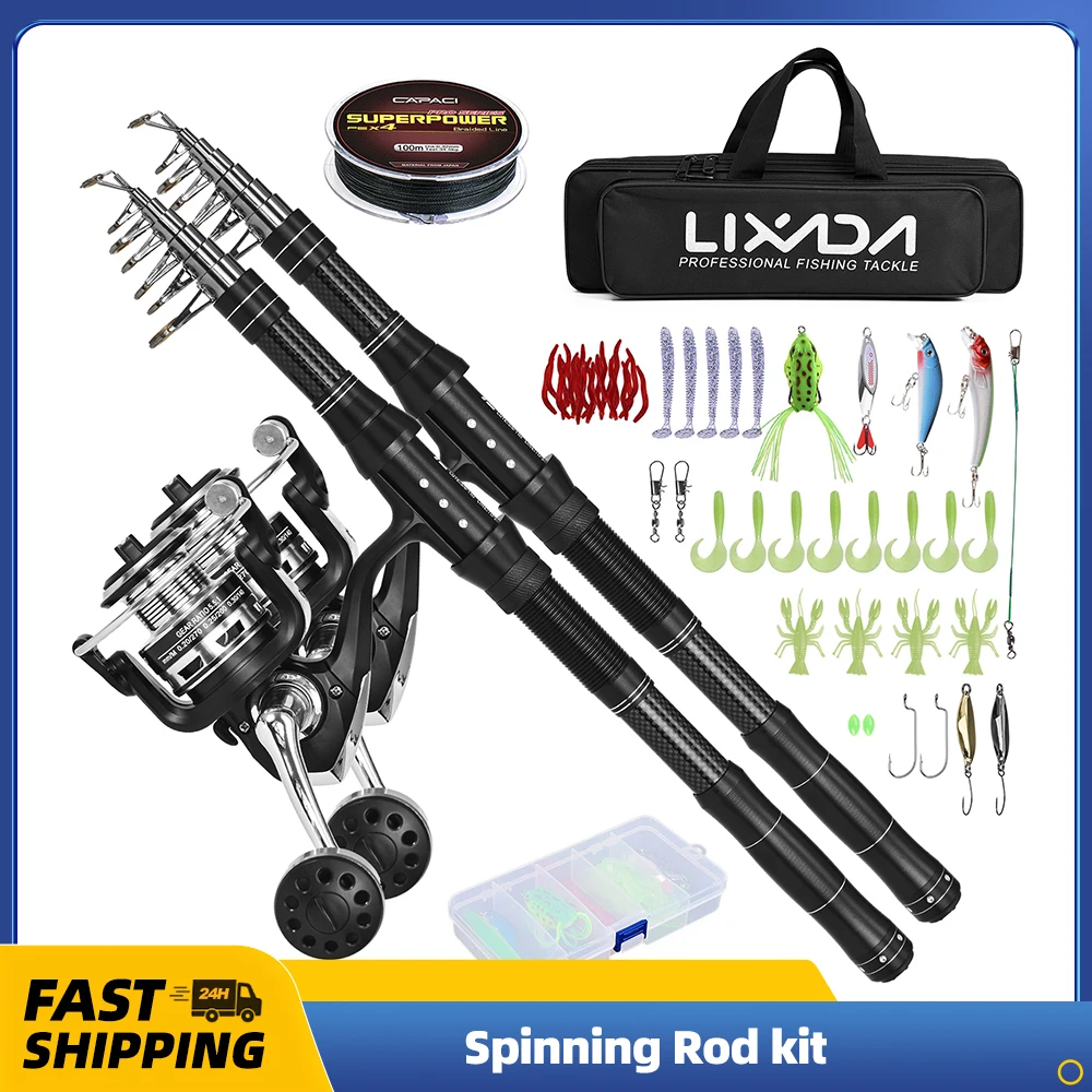 Ultra Light Telescopic Fishing Rod and Spinning Reel Combos Kit Fishing Line Lures Hooks Set with Carry Bag 1.8/2.1/2.4/2.7/3M