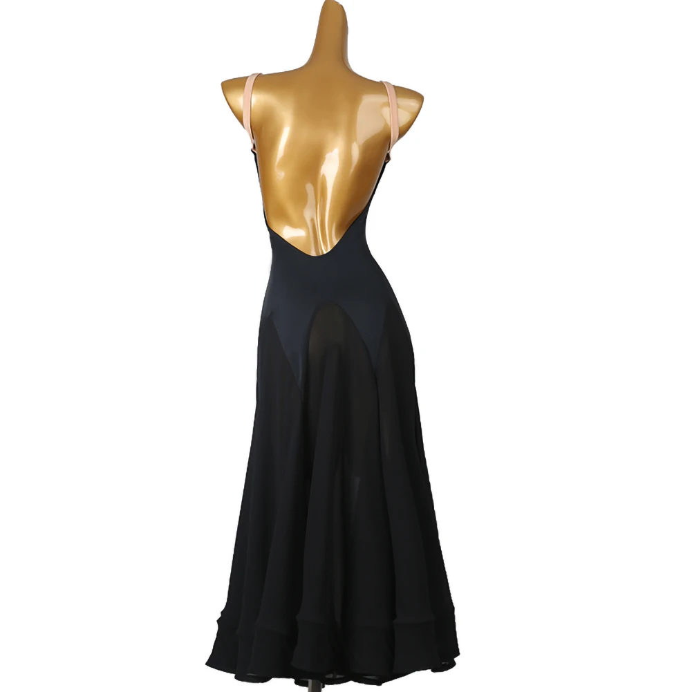 Modern Dance Ballroom Dance Women\'s Figure Skating dress Royal Blue Black Sleeveless Naked Back Modern Big Skirt dress