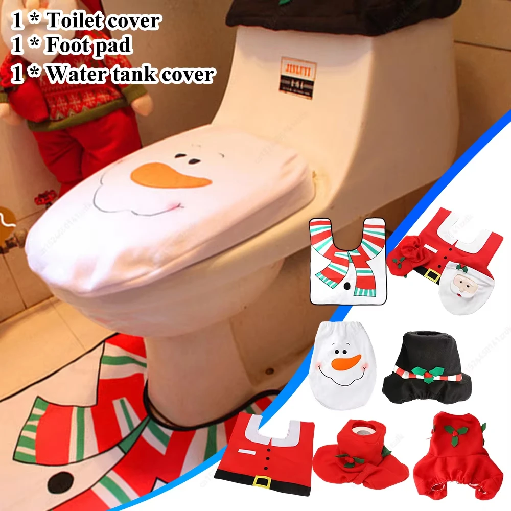 

Cute Christmas Toilet Seat Covers Santa Claus Snowman Bathroom Mat Xmas Supplies Toilet Rug Home New Year Navidad Decorations