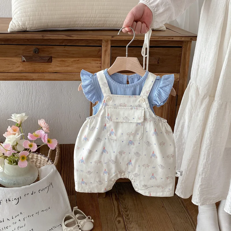 

Baby girl summer clothes, infant outfit, super cute one-piece romper with suspenders, two-piece set for going out