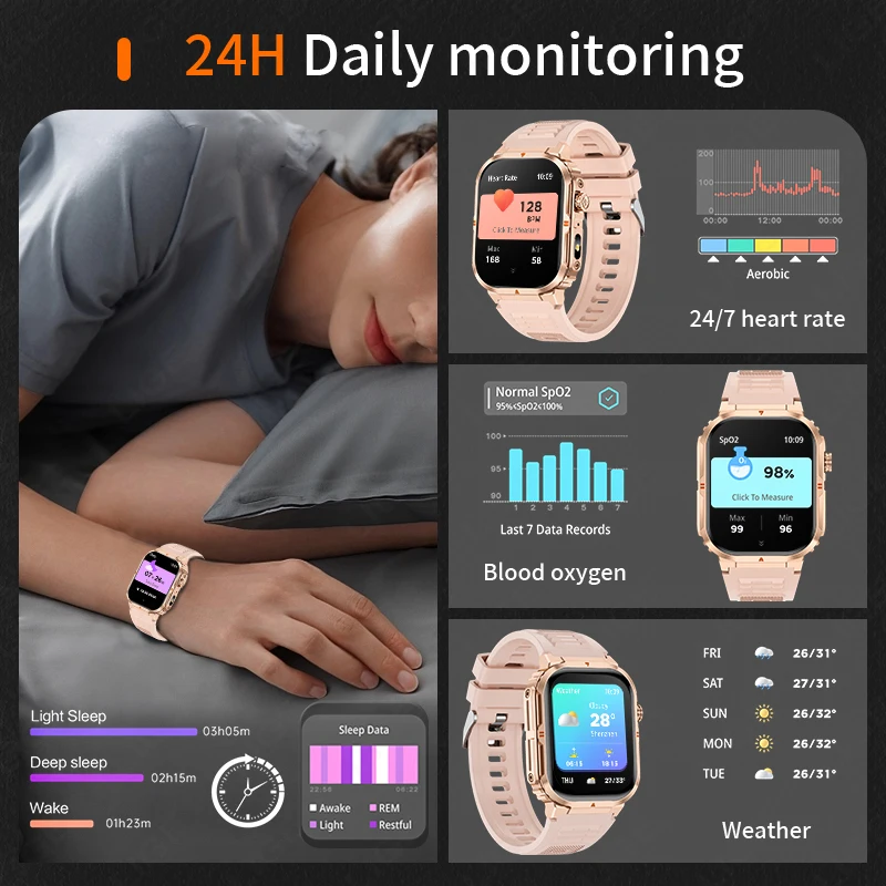 LIGE جديد إمرأة ساعة ذكية 370mAh مصباح يدوي 2.01 "HD جعل الرد على المكالمات صوت مساعد الرياضة مراقبة الصحة Smartwatch للرجال