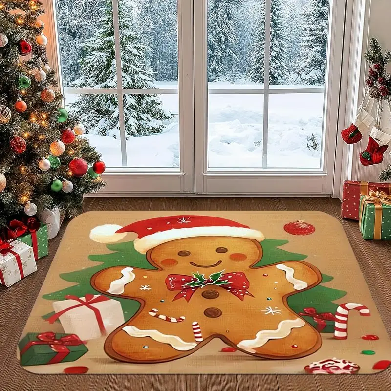 VIKAMA Cartoon Gingerbread Man Christmas Rug Soft Non Slip Entryway Mat Indoor Holiday Decor Door Mat for Porch Foyer Home Decor