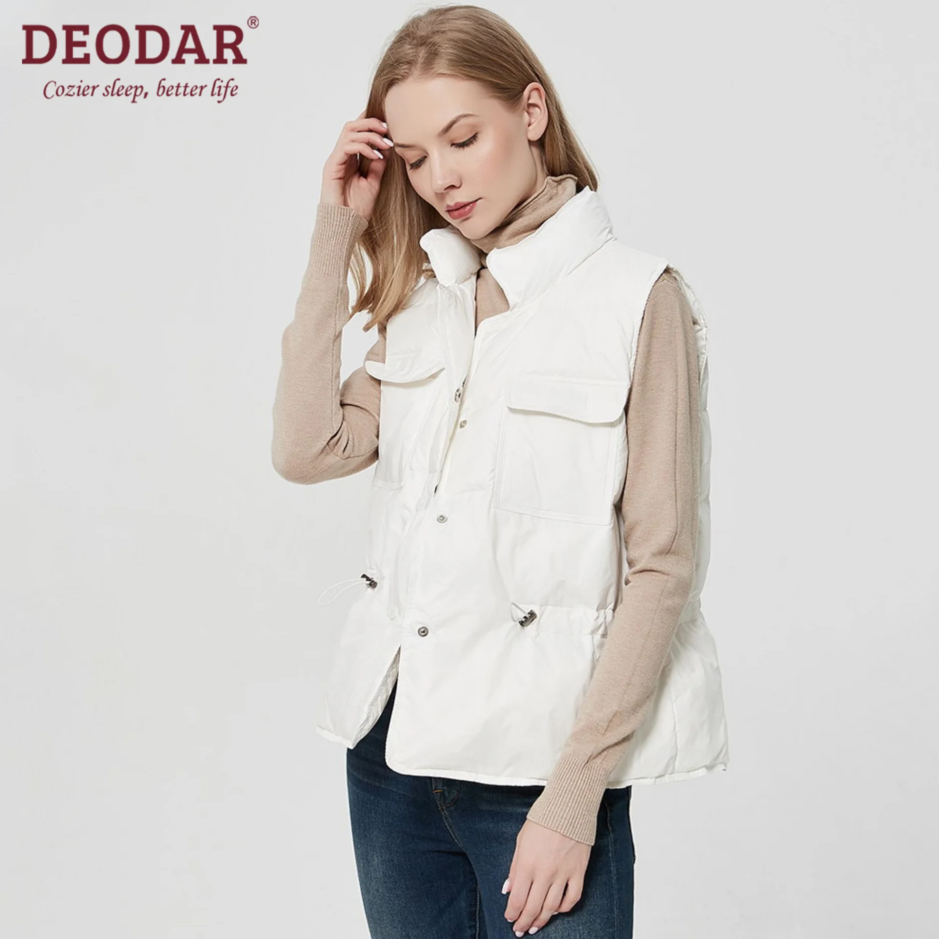 

DEODAR New Women Casual Vest Jacket White Duck Down Waistcoat Autumn Winter Warm Female Coat Sleeveless Loose for Office Lady