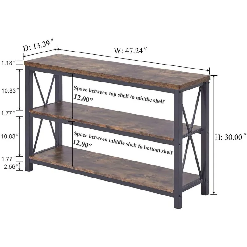 Industrial Sofa Console Table for Entryway, 3 Tier Foyer Table for Hallway, Rustic Hall Tables Behind Couch