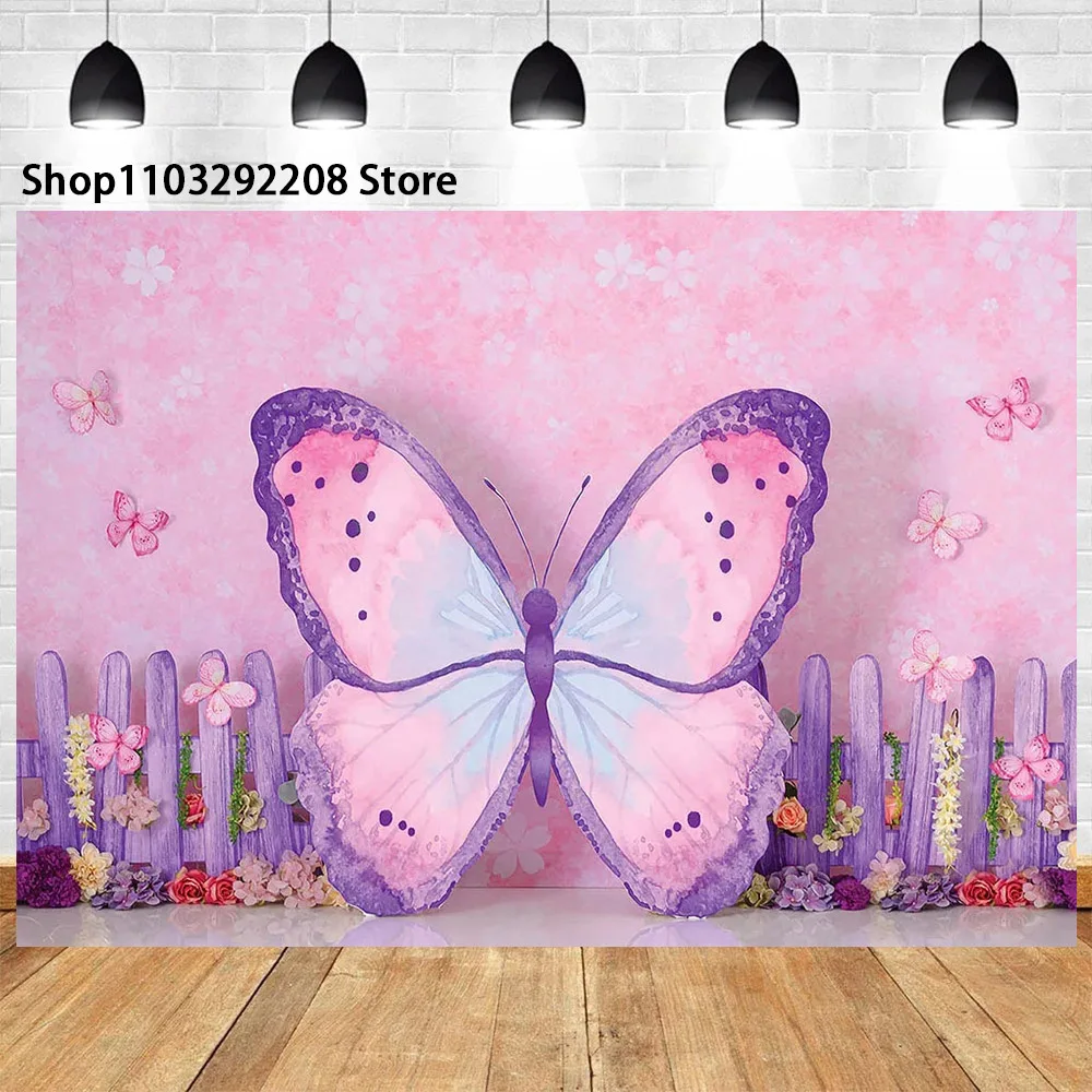 Flowers Balloons Butterfly Theme Girls 1st Birthday Party Baby Shower Cake Smash  Portrait Photography Background Photo Studio