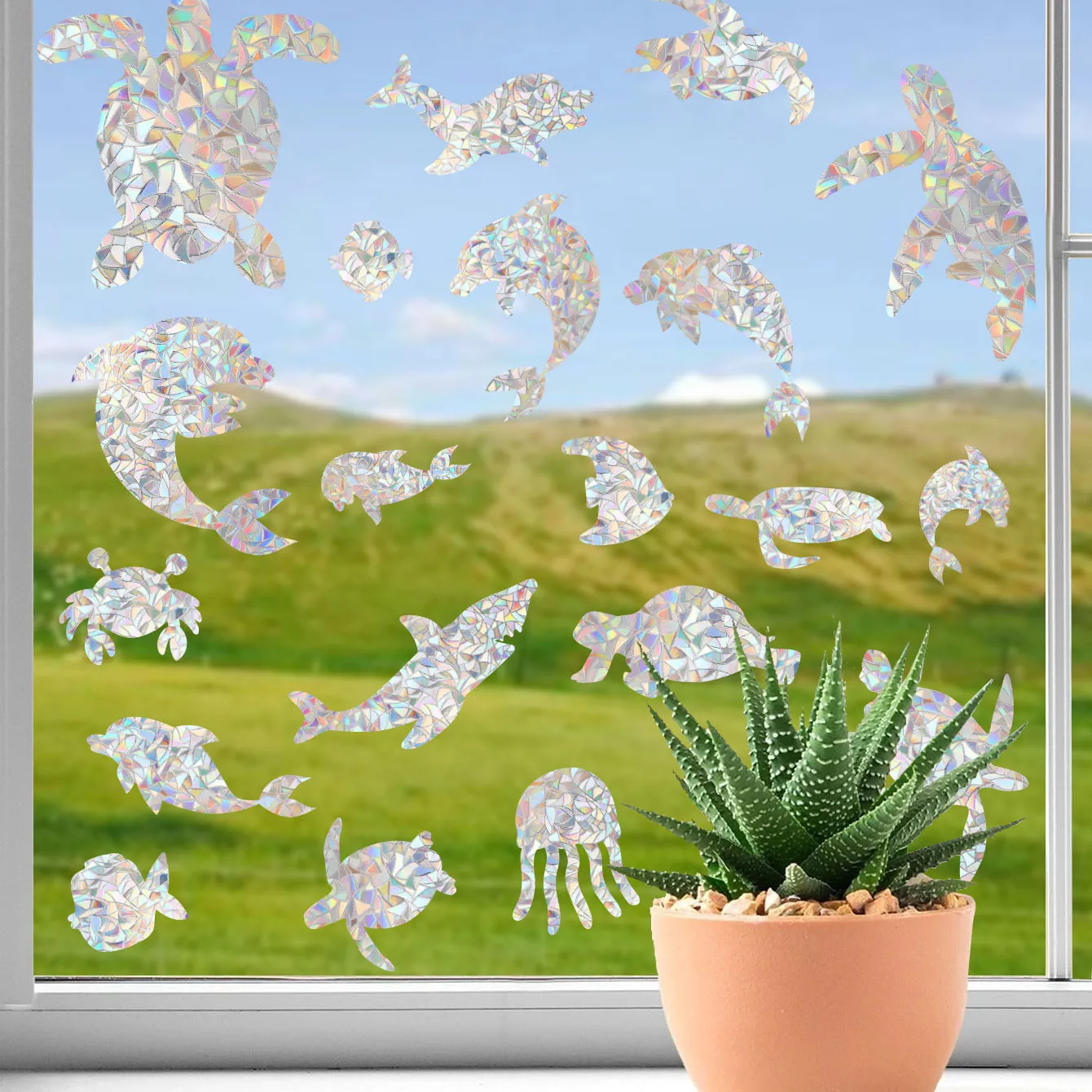 

Summer Laser Stickers Catch Sunshine Catcher Colorful Suncatcher Rainbow Static Glass Sticker PVC Anti Collision Window