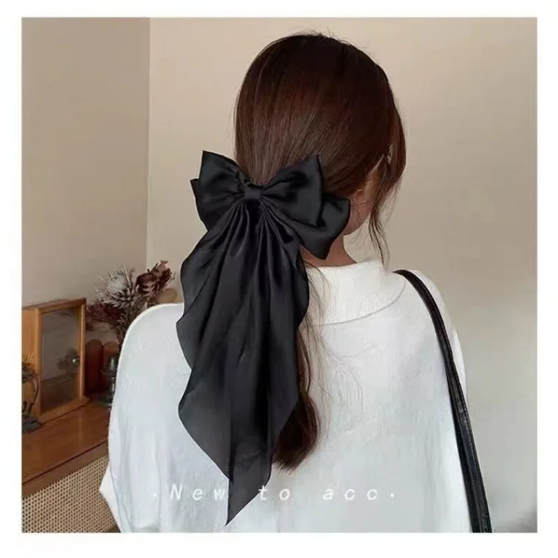 Spring Hair Clip with Ribbon Bow and a Decorative Flower for Women Hairstyle Accessory