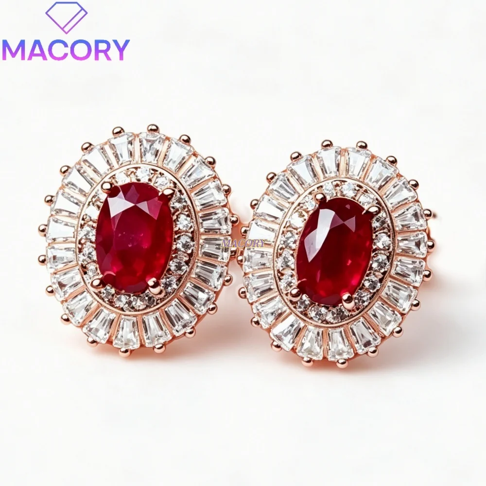 Ruby Stud Earrings S925 Sterling Silver Delicate and Simple Design Everyday Wear Valentine's Day Gift and New Year Gift