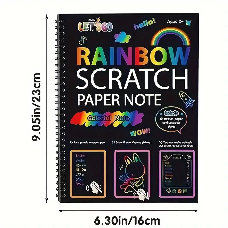1Pc Rainbow Scratch Notebooks, 12 Pages Total, Art & Crafts Color Drawing Paper Kit, Game Party Favors, Christmas & Easter Toys