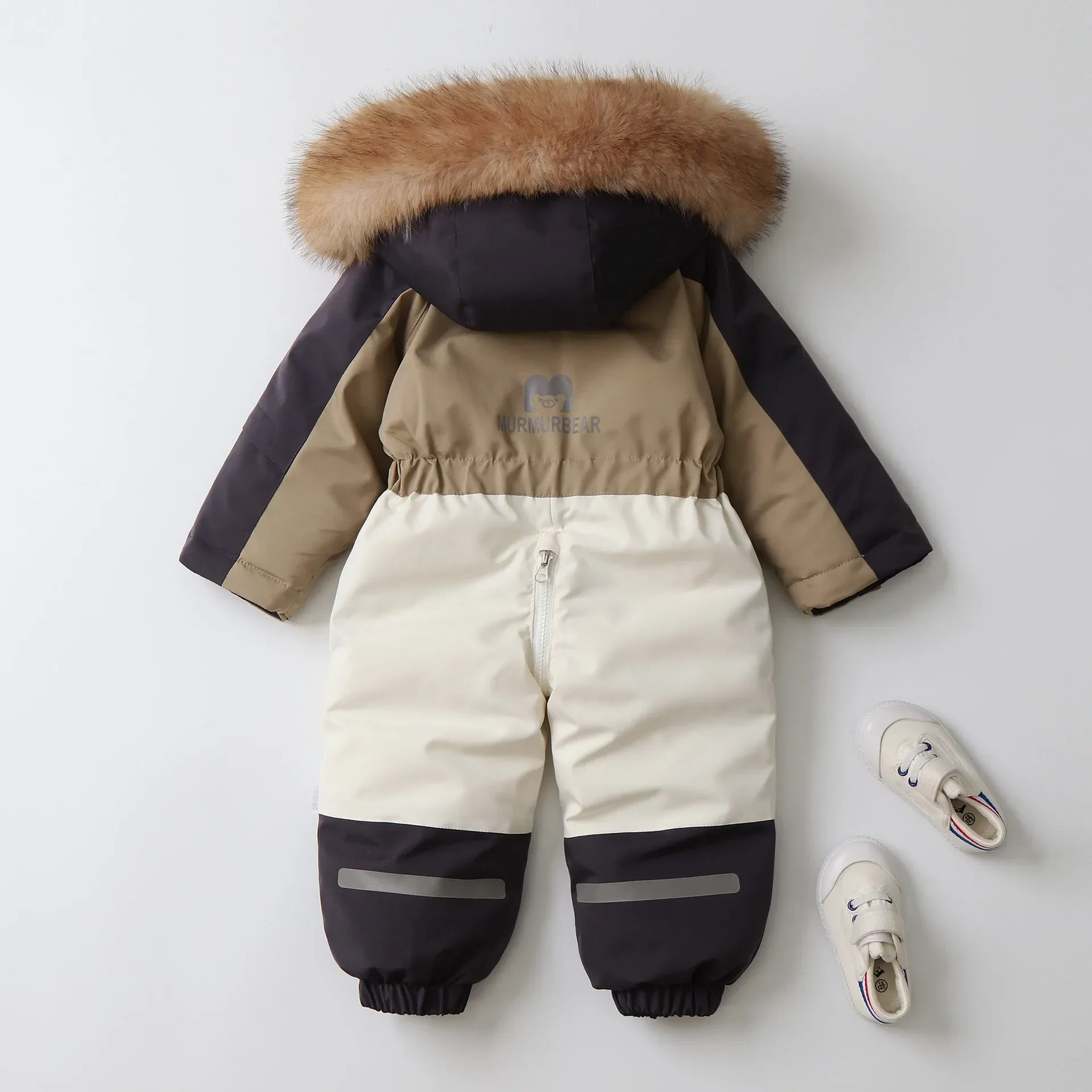 2024 Winter Childrens Coat Patchwork Snowsuit 2-5 Y Boys Fur Lining Overalls Thicken Kids Hooded Ski Suit Girls Warm Outwear