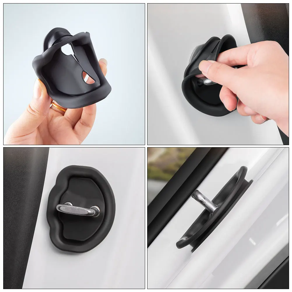 

4 Pcs Universal Door Lock Buffer Pad Latch Cover Protection Cap Blue Silica Gel Car Silicone Protective