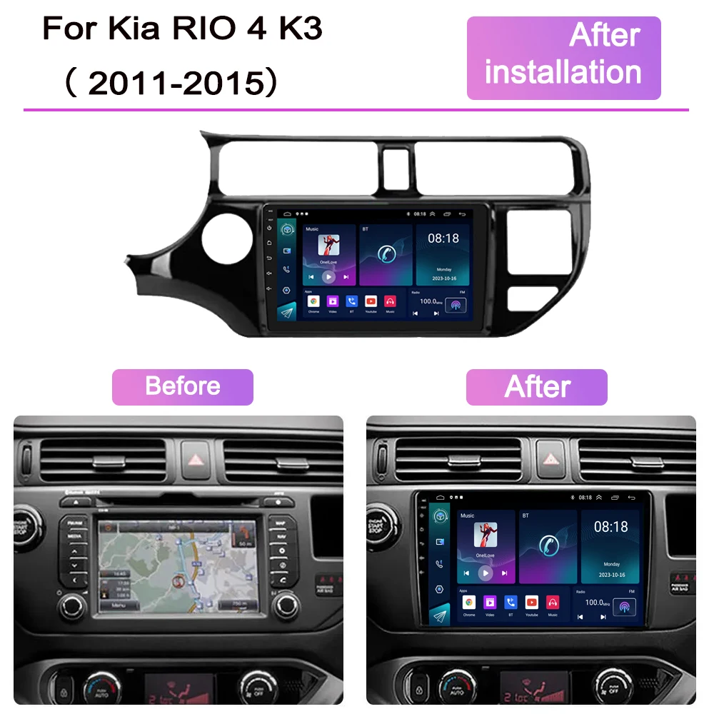 Android 13 WIFI+4G Carplay Auto Car Radio For Kia RIO 4 K3 2011-2017 Multimedia Video Player GPS Navigation Head Unit Stereo BT