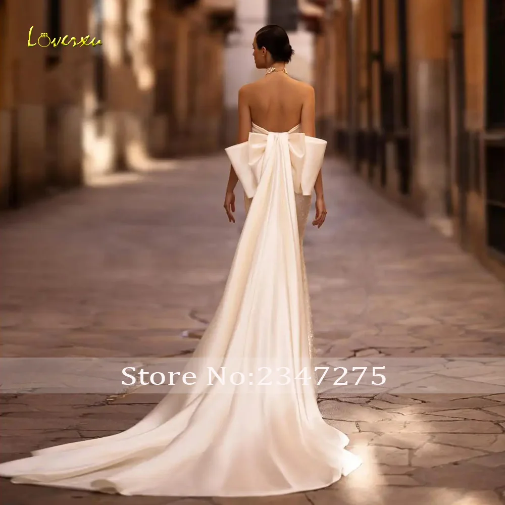 Loverxu-vestidos De Novia elegantes De sirena, Vestido sin mangas con cuello De barco, cinta De lazo De encaje, bata Simple De Mariee, 2023