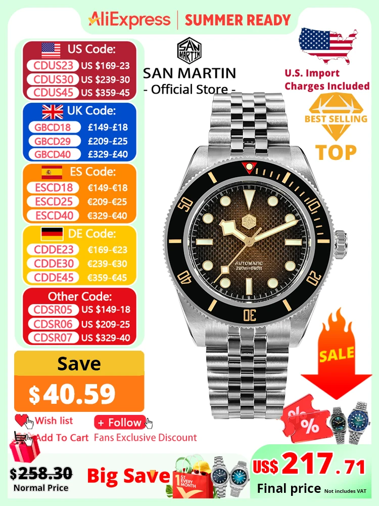 San Martin 3D Waffle Dial New 40mm Dive Watch NH35 Men's Watches Automatic Mechanical Sapphire Waterproof 200m Luminous SN0128
