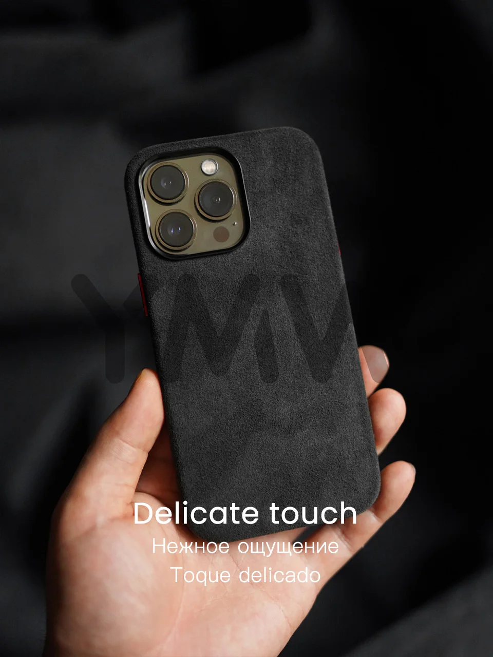 Custodia In Alcantara Fatta A Mano Per IPhone 16 Pro Max, Con Supporto MagSafe, Copertura Integrale, Colore Nero