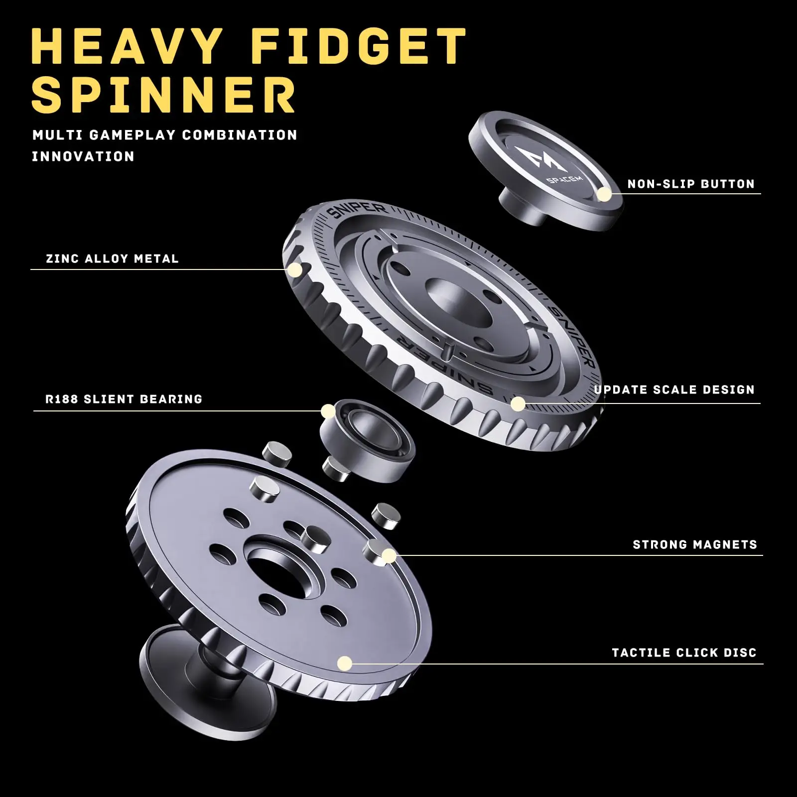 YIJOO Fidget Spinner en métal pour enfants et adultes, haute vitesse et silencieux coloré brillant, Cool Fidget Spinner, Anti-anxiété