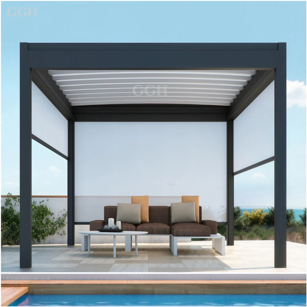 

GGH Aluminum Motorized Pergola with Double Lyer Blade Louver Powder Coated Gazebo