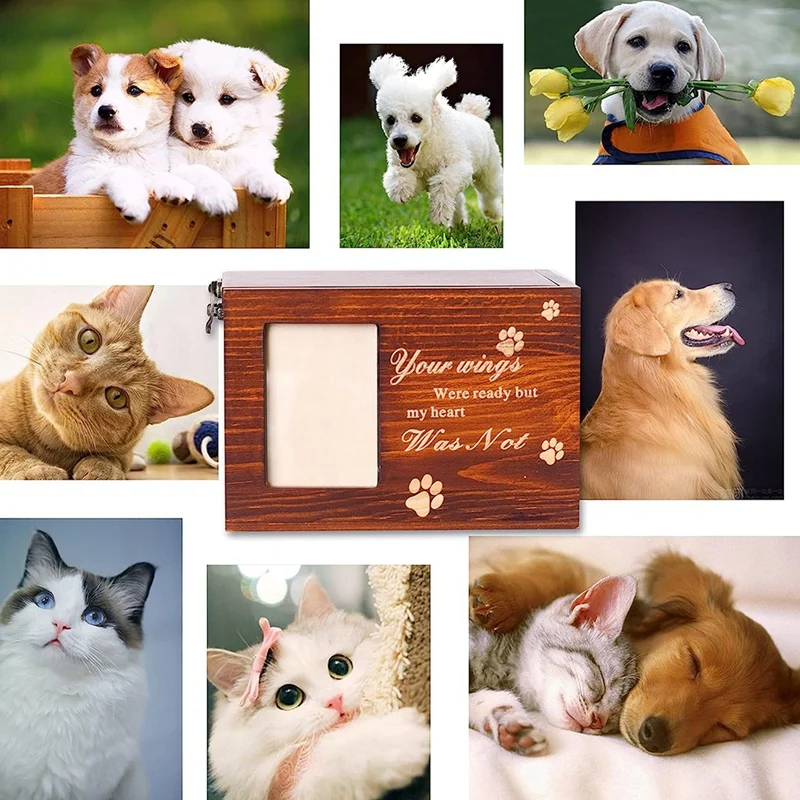 Pet Urns For Dog Cats Ashes, Loss Pet Memorial Remembrance Gift, Photo Frames Urns Wooden Pet Memorial Box