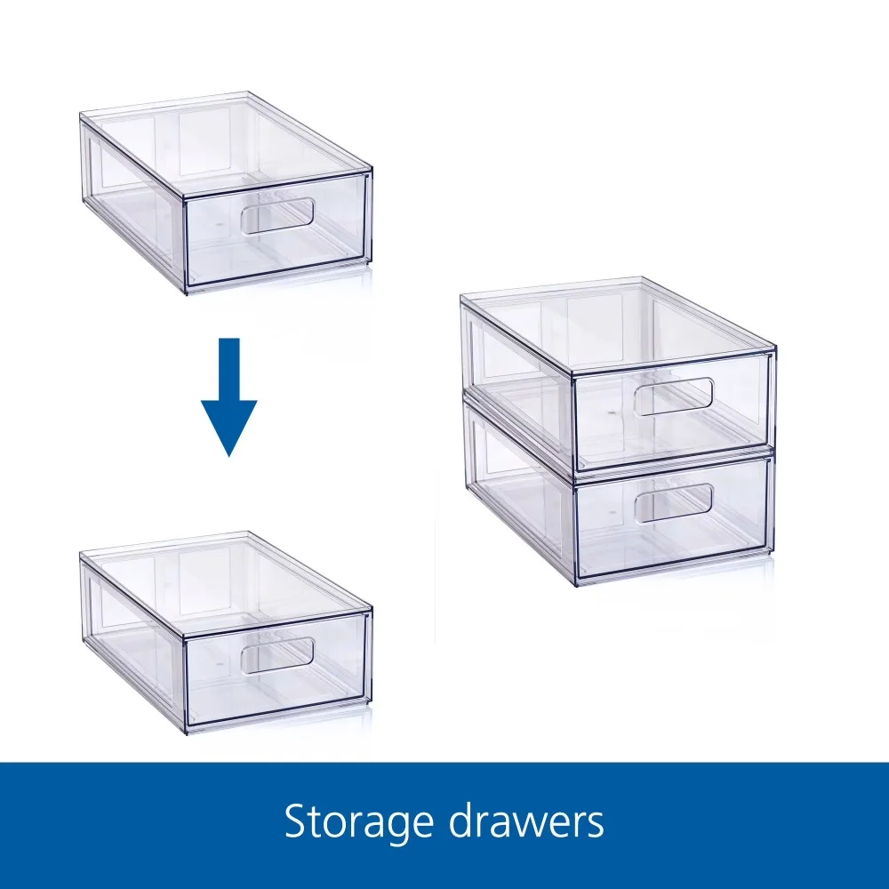 Clear Glossy Plastic Pull Out Drawers for Closet Small and Large Size Storage Organizer view 4