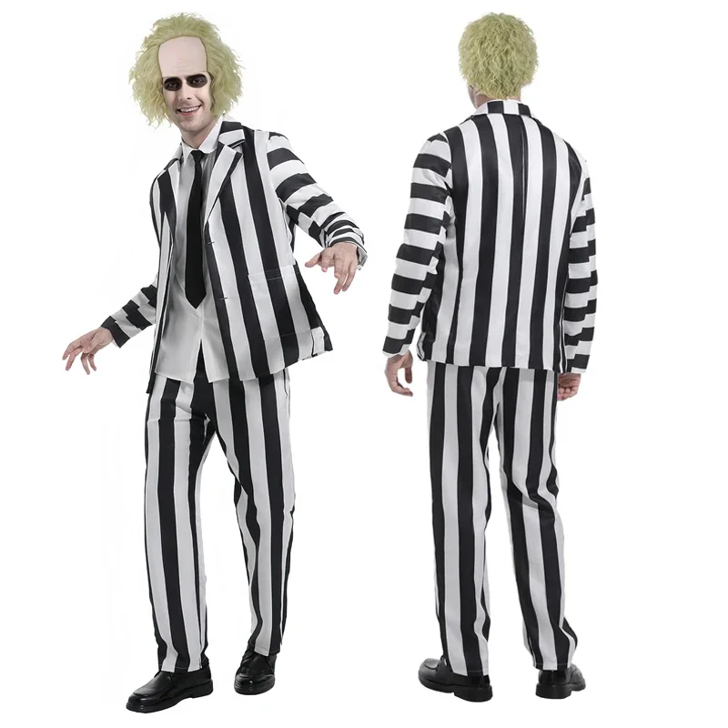 Movie Juice Cosplay Costume Black and White Stripe Jacket Shirt Pant Set Men\'s Adult Halloween Outfit