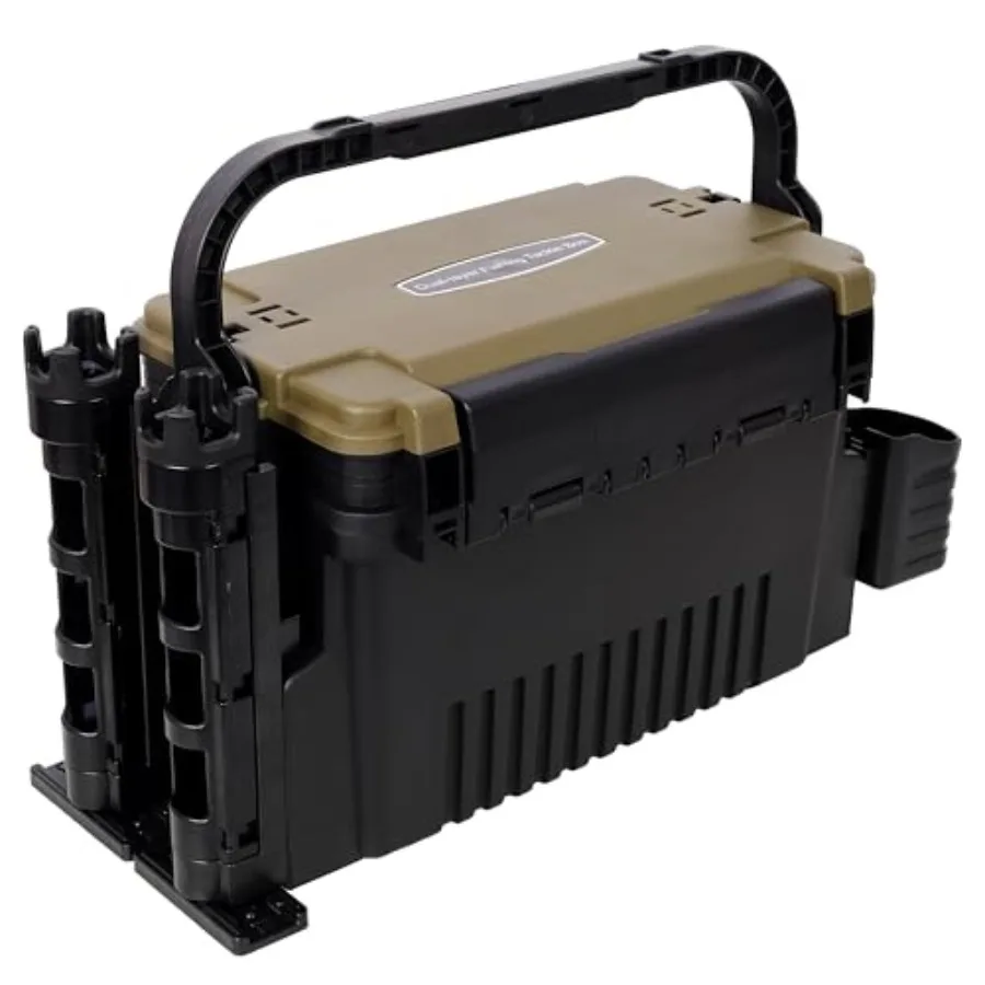 

Dual-Layer Fishing Tackle Box Organizer 11L Waterproof Tacklebox for Fishing with Adjustable Compartments, 2 Rod Holders, 2 Cup
