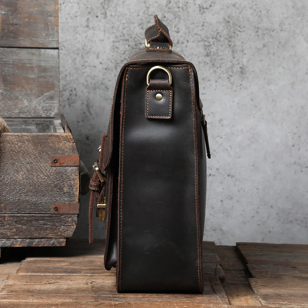 S.WORKER Retro Vollnarbenleder-Handtasche für Herren | Klassische Business-Aktentasche – Detail 8