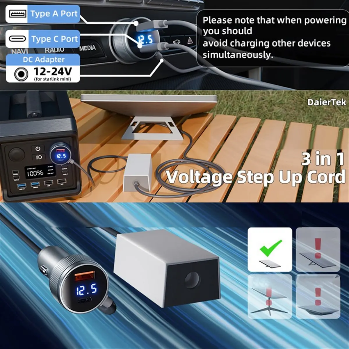 AA19 For Starlink Mini Cigarette Lighter Adapter with Digital Display 12V-36V Car Adapter with Step Up Converter for RV Cars