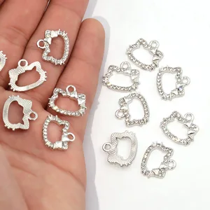 10pcs Hello Kitty Diamond Studded Hollow Cute Anime Alloy Cat Pendant Small Pendant Keychain Animal Shaped Accessories Wholesele 10 best sales diamond key chain - №7