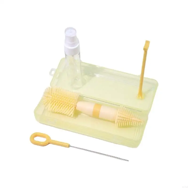 D7YD Set lavabiberon portatile, ciuccio e spazzola per biberon, spazzola per cannuccia, scatola stoccaggio per drenaggio