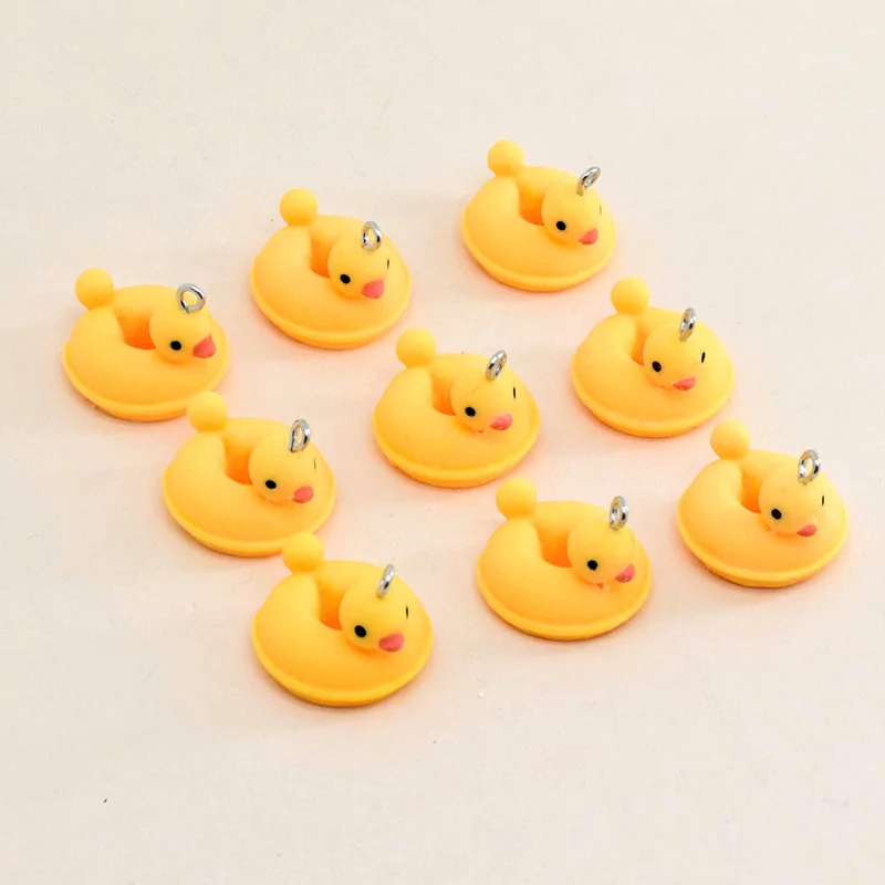 10pcs Cute Yellow Duck Swimming Circle Resin Charms Funny Cartoon Earring Keychain Pendant Accessory Jewelry Diy Make