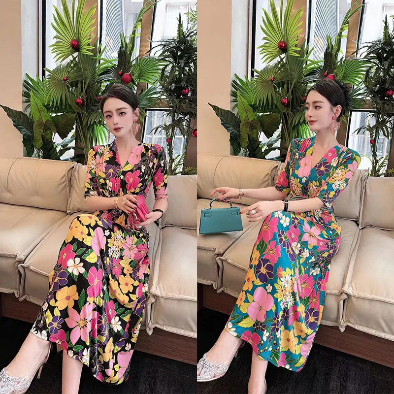 Fashionable and elegant printed design dress with exclusive style, noble and slimming women's clothing, high-qualit #151 B7-38