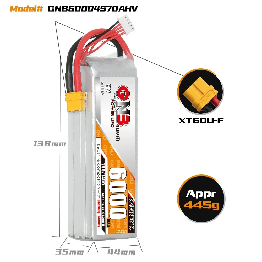 GAONENG GNB Max 140C 15.2V 6500mAh/7000mAh/7500mAh 4SP 70C HV Lipo Battery For RC Helicopter Quadcopter Car Boat FPV Drone Parts